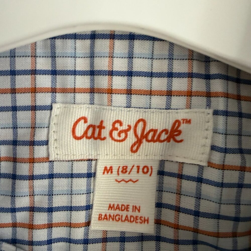 Boys Medium 8/10 Cat and Jack Navy Orange Button Down Long sleeve Classic Shirt - Picture 2 of 3